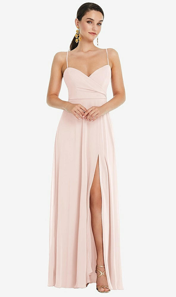 Front View - Blush Adjustable Strap Wrap Bodice Maxi Dress with Front Slit