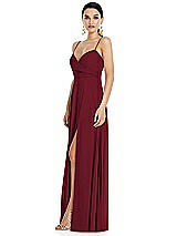Side View Thumbnail - Burgundy Adjustable Strap Wrap Bodice Maxi Dress with Front Slit
