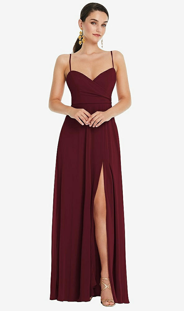 Front View - Cabernet Adjustable Strap Wrap Bodice Maxi Dress with Front Slit