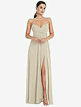 Front View Thumbnail - Champagne Adjustable Strap Wrap Bodice Maxi Dress with Front Slit