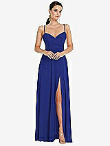 Front View Thumbnail - Cobalt Blue Adjustable Strap Wrap Bodice Maxi Dress with Front Slit