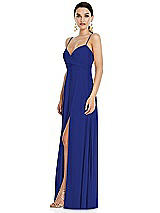 Side View Thumbnail - Cobalt Blue Adjustable Strap Wrap Bodice Maxi Dress with Front Slit