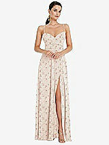 Front View Thumbnail - Coquette Floral Print Adjustable Strap Wrap Bodice Maxi Dress with Front Slit
