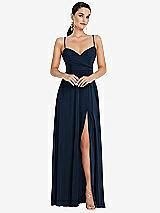 Front View Thumbnail - Midnight Navy Adjustable Strap Wrap Bodice Maxi Dress with Front Slit