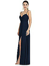 Side View Thumbnail - Midnight Navy Adjustable Strap Wrap Bodice Maxi Dress with Front Slit