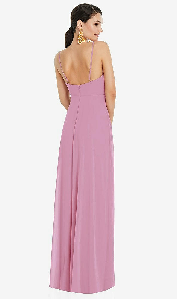 Back View - Powder Pink Adjustable Strap Wrap Bodice Maxi Dress with Front Slit