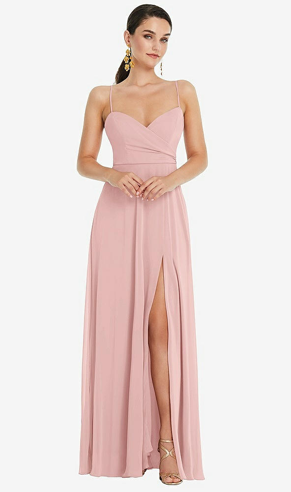 Front View - Rose Adjustable Strap Wrap Bodice Maxi Dress with Front Slit