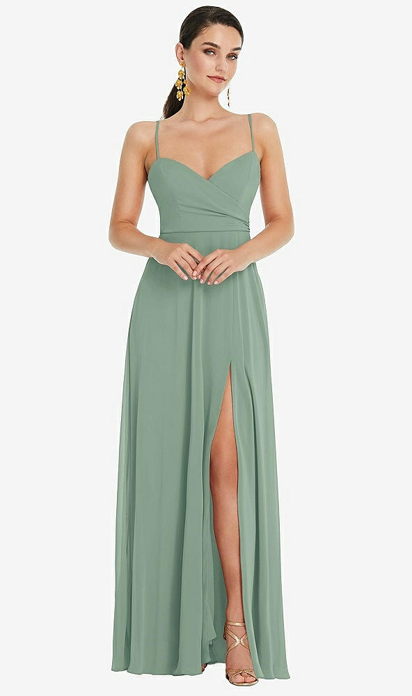 Front View - Seagrass Adjustable Strap Wrap Bodice Maxi Dress with Front Slit