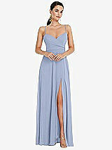 Front View Thumbnail - Sky Blue Adjustable Strap Wrap Bodice Maxi Dress with Front Slit 