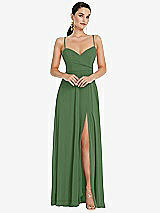 Front View Thumbnail - Vineyard Green Adjustable Strap Wrap Bodice Maxi Dress with Front Slit