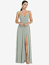 Front View Thumbnail - Willow Green Adjustable Strap Wrap Bodice Maxi Dress with Front Slit