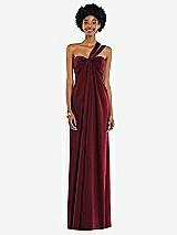 Alt View 7 Thumbnail - Cabernet Draped Satin Grecian Column Gown with Convertible Straps