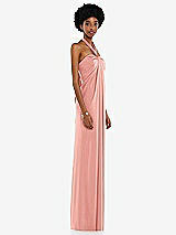 Side View Thumbnail - Rose Draped Satin Grecian Column Gown with Convertible Straps