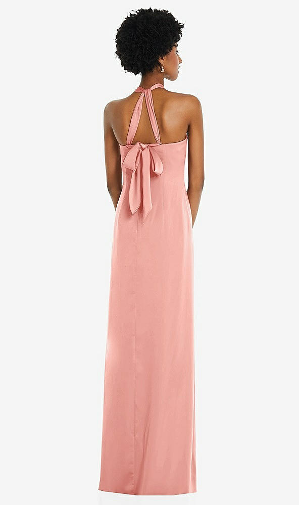 Back View - Rose Draped Satin Grecian Column Gown with Convertible Straps