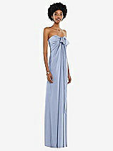 Alt View 5 Thumbnail - Sky Blue Draped Satin Grecian Column Gown with Convertible Straps