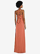 Alt View 2 Thumbnail - Terracotta Copper Draped Satin Grecian Column Gown with Convertible Straps