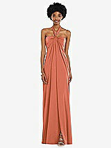Alt View 4 Thumbnail - Terracotta Copper Draped Satin Grecian Column Gown with Convertible Straps