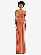 Alt View 7 Thumbnail - Terracotta Copper Draped Satin Grecian Column Gown with Convertible Straps