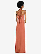 Rear View Thumbnail - Terracotta Copper Draped Satin Grecian Column Gown with Convertible Straps