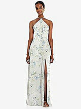 Front View Thumbnail - Bleu Garden Diamond Halter Maxi Dress with Adjustable Straps