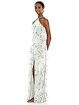 Side View Thumbnail - Bleu Garden Diamond Halter Maxi Dress with Adjustable Straps