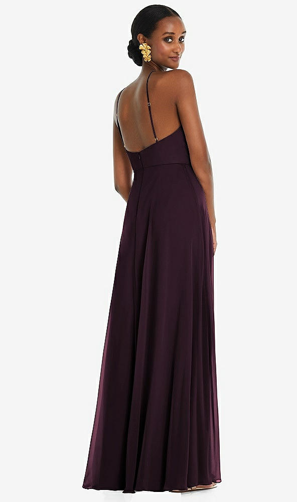 Back View - Deep Plum Diamond Halter Maxi Dress with Adjustable Straps