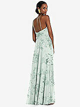 Rear View Thumbnail - Mint Green Floral Diamond Halter Maxi Dress with Adjustable Straps