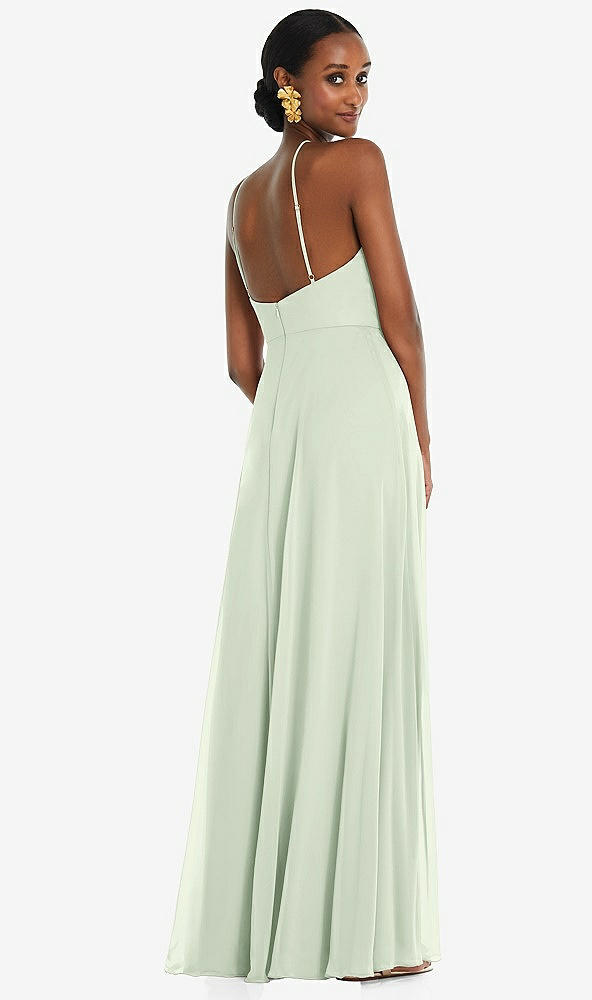 Back View - Mint Green Diamond Halter Maxi Dress with Adjustable Straps