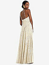 Rear View Thumbnail - Butter Yellow Floral Diamond Halter Maxi Dress with Adjustable Straps
