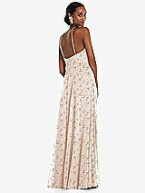 Rear View Thumbnail - Coquette Floral Print Diamond Halter Maxi Dress with Adjustable Straps