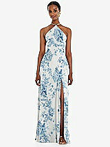 Front View Thumbnail - Cottage Rose Dusk Blue Diamond Halter Maxi Dress with Adjustable Straps
