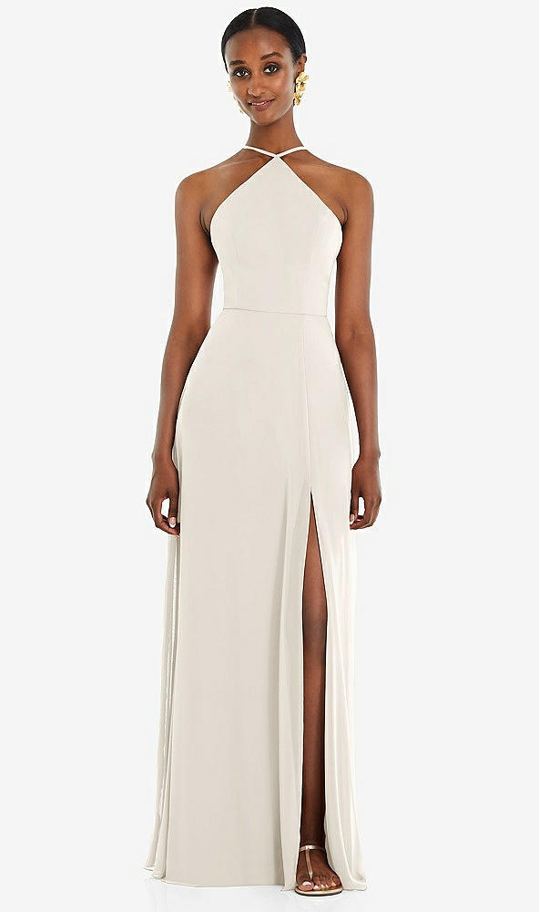 Front View - Ivory Diamond Halter Maxi Dress with Adjustable Straps