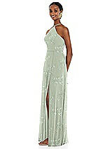 Side View Thumbnail - Vintage Primrose Sage Diamond Halter Maxi Dress with Adjustable Straps