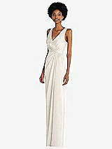 Alt View 2 Thumbnail - Ivory Faux Wrap Whisper Satin Maxi Dress with Draped Tulip Skirt