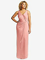 Front View Thumbnail - Rose Faux Wrap Whisper Satin Maxi Dress with Draped Tulip Skirt