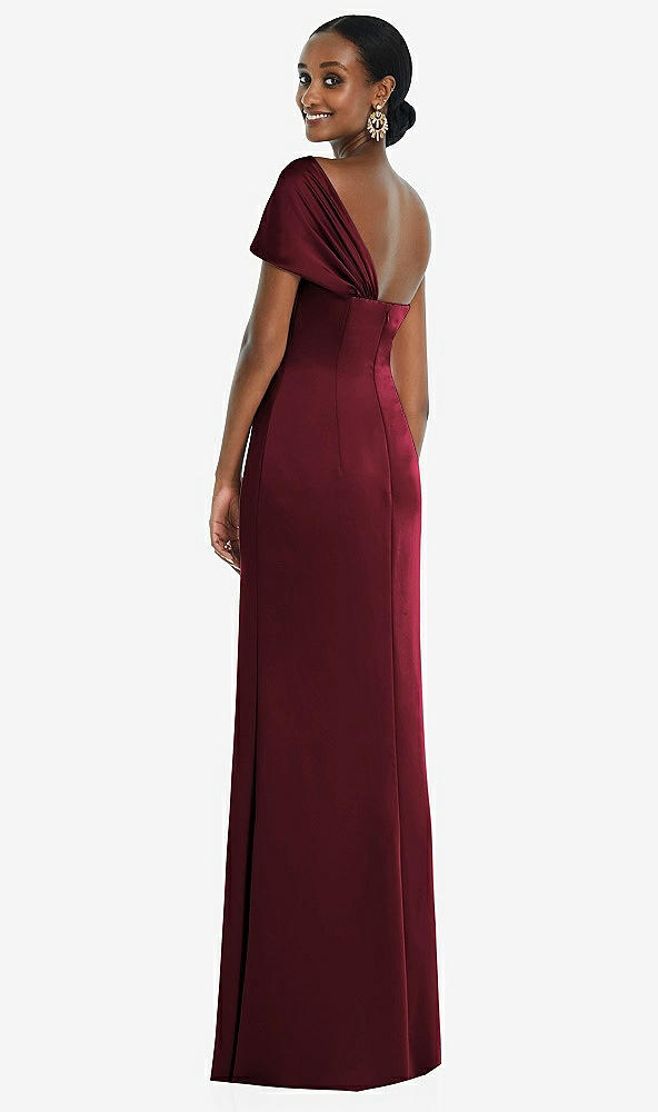 Back View - Cabernet Twist Cuff One-Shoulder Princess Line Trumpet Gown