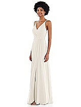 Side View Thumbnail - Ivory Faux Wrap Criss Cross Back Maxi Dress with Adjustable Straps