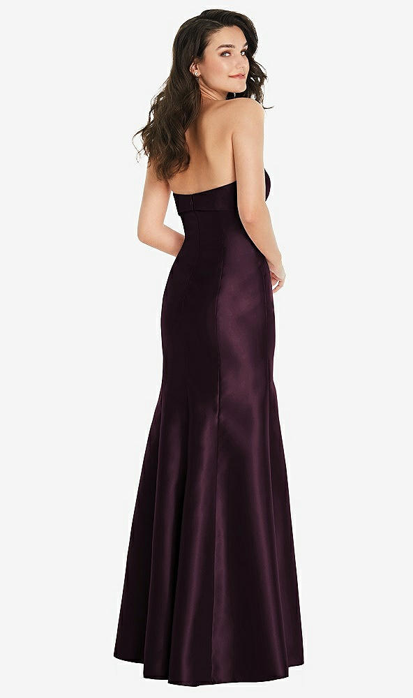 Back View - Deep Plum Bow Cuff Strapless Princess Waist Trumpet Gown