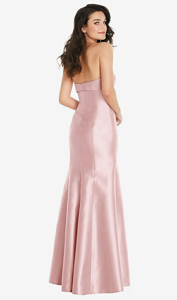 Back View - Ballet Pink Bow Cuff Strapless Princess Waist Trumpet Gown