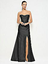 Alt View 1 Thumbnail - Black Bow Cuff Strapless Princess Waist Trumpet Gown