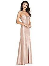 Side View Thumbnail - Cameo Bow Cuff Strapless Princess Waist Trumpet Gown