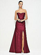 Alt View 1 Thumbnail - Cabernet Bow Cuff Strapless Princess Waist Trumpet Gown