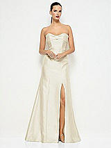 Alt View 1 Thumbnail - Champagne Bow Cuff Strapless Princess Waist Trumpet Gown