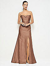 Alt View 1 Thumbnail - Cognac Bow Cuff Strapless Princess Waist Trumpet Gown