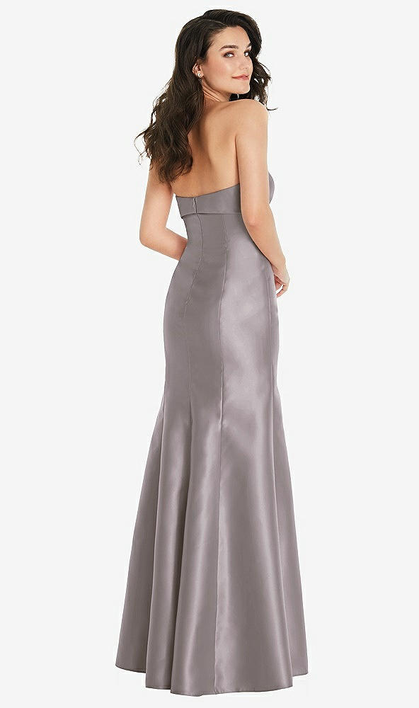 Back View - Cashmere Gray Bow Cuff Strapless Princess Waist Trumpet Gown