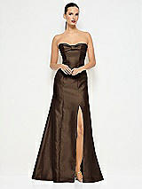 Alt View 1 Thumbnail - Espresso Bow Cuff Strapless Princess Waist Trumpet Gown