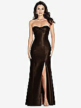 Front View Thumbnail - Espresso Bow Cuff Strapless Princess Waist Trumpet Gown