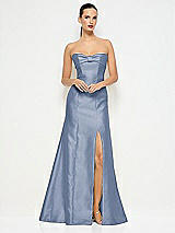 Alt View 1 Thumbnail - Larkspur Blue Bow Cuff Strapless Princess Waist Trumpet Gown
