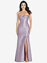 Front View Thumbnail - Lilac Haze Bow Cuff Strapless Princess Waist Trumpet Gown