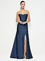 Alt View 1 Thumbnail - Midnight Navy Bow Cuff Strapless Princess Waist Trumpet Gown